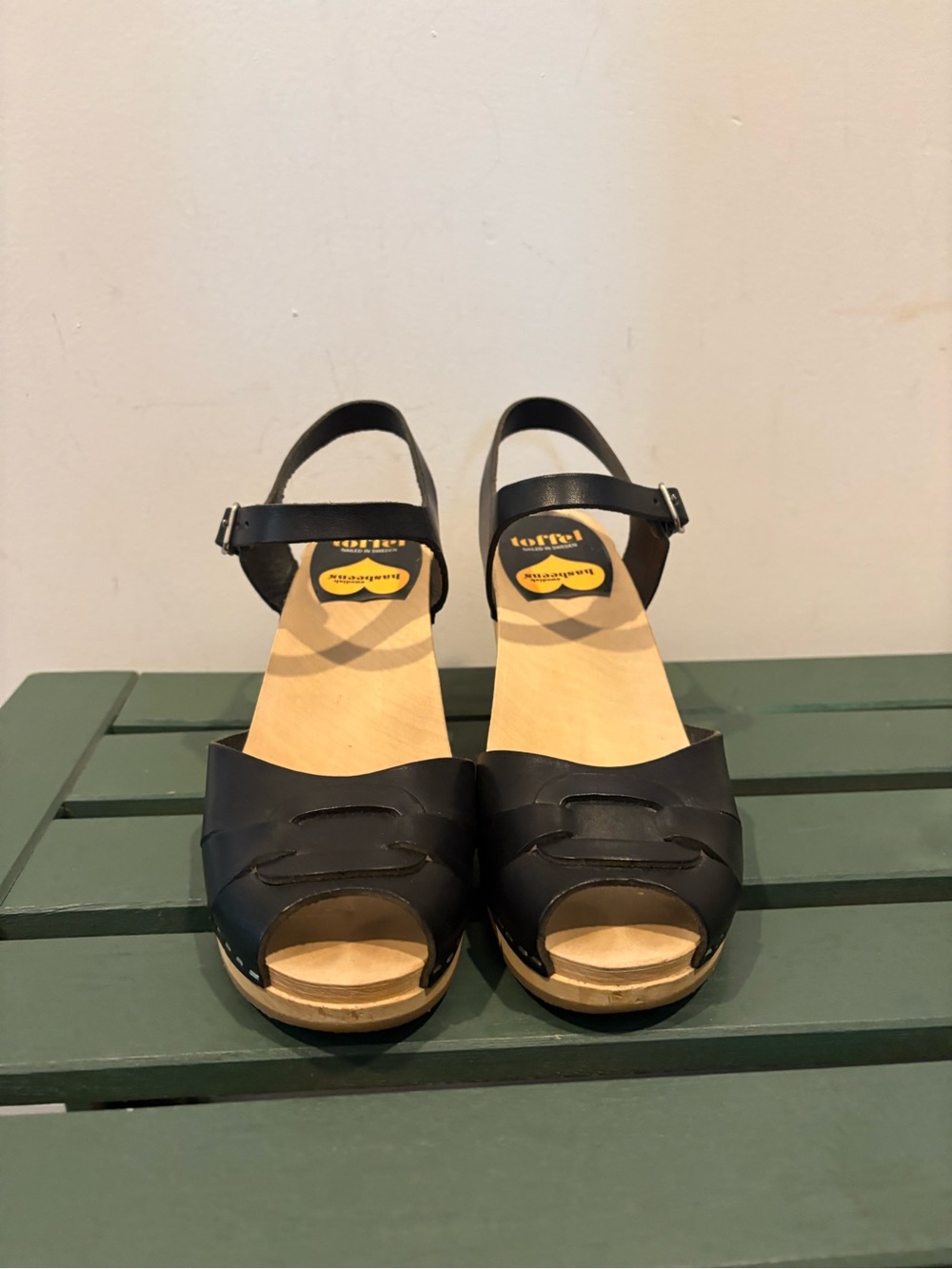 Swedish Hasbeens Ankle-Strap Sandals in Black